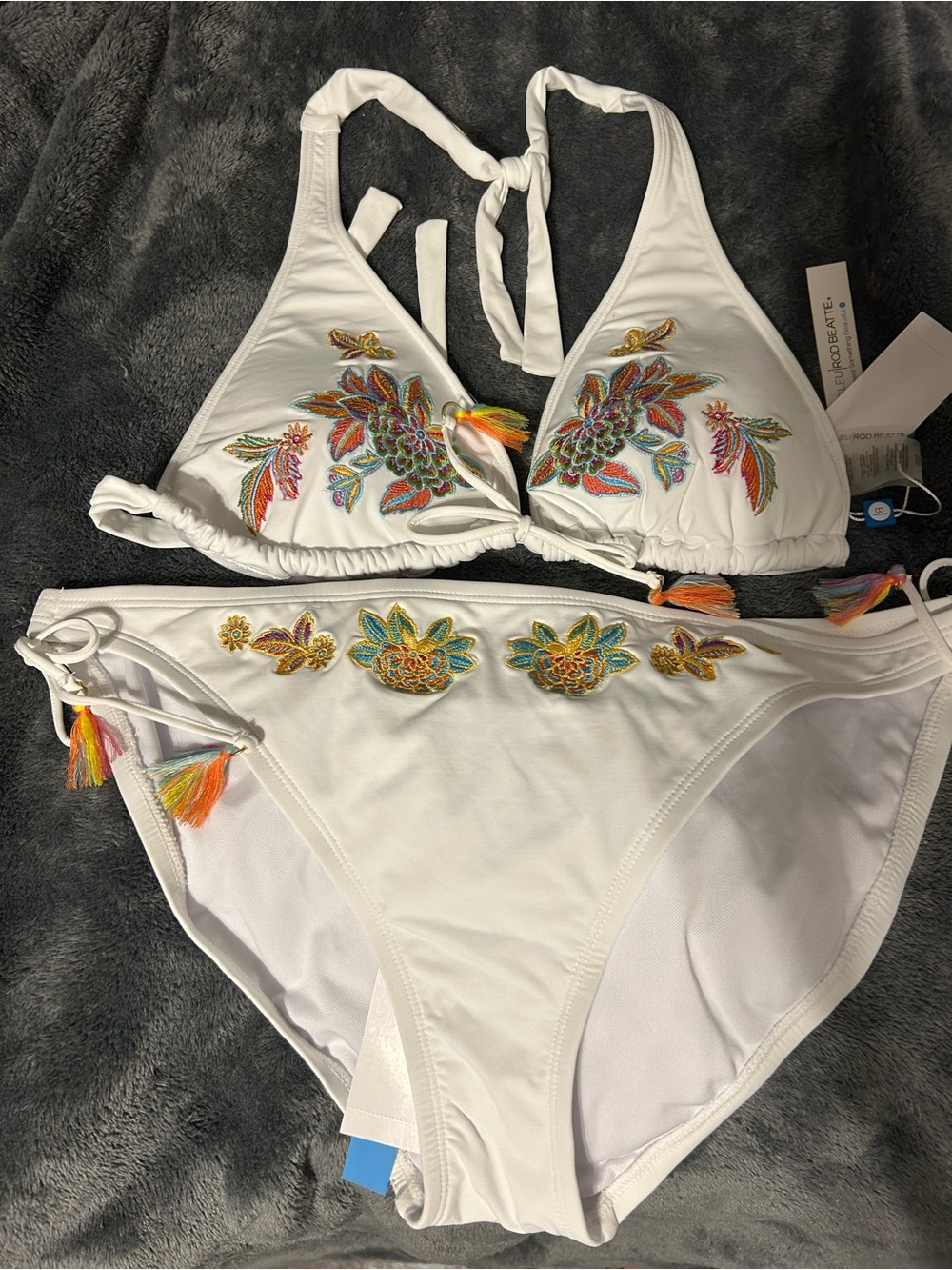Blue Rod Beattie White Embroidered Tassel Bikini Set - Picture 3 of 6